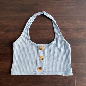 blue halter neck crop top from shein